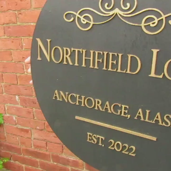 Custom Lodge Sign: Round Black & Gold 3D Wooden Sign