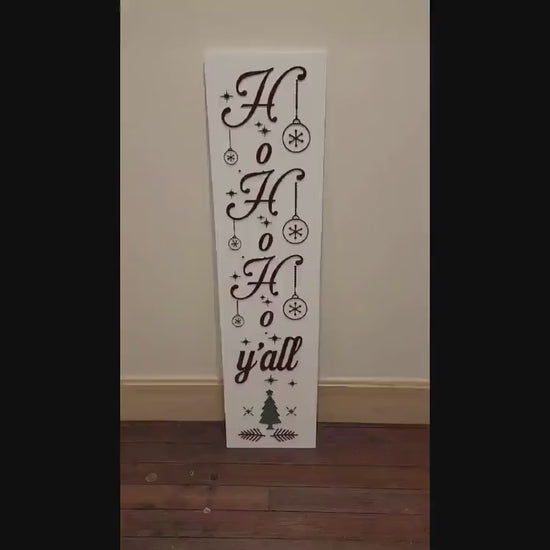 Merry Christmas Yall Ho Ho Ho Farmhouse Porch Leaner Step Door Sign 3D Handmade Winter Unframed Red and Green Country Southern