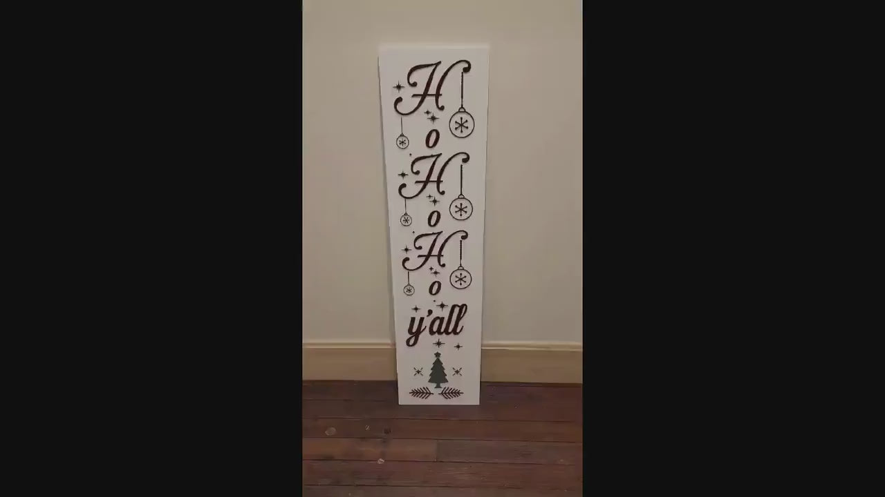 Merry Christmas Yall Ho Ho Ho Farmhouse Porch Leaner Step Door Sign 3D Handmade Winter Unframed Red and Green Country Southern