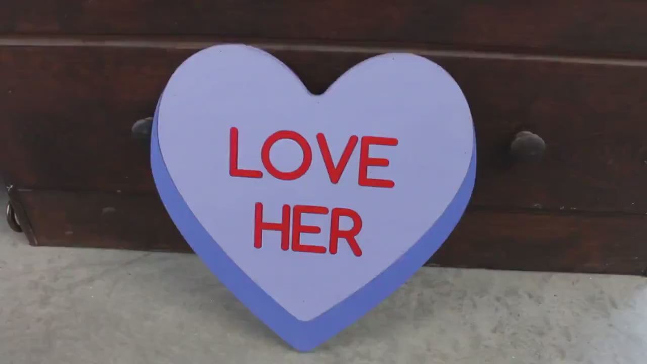 Valentines Day Conversation Heart Purple Cutout Love Her Photography Prop Decor Handmade Home Decor Raised 3D Giftable Sign Wall Art
