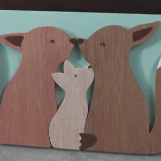 Fox Family Kit Mom Dad Spring Woodland Sweet Baby Shower Gift Nursery Handmade 3D Raised Layered Wall Decoration Primitive Rustic