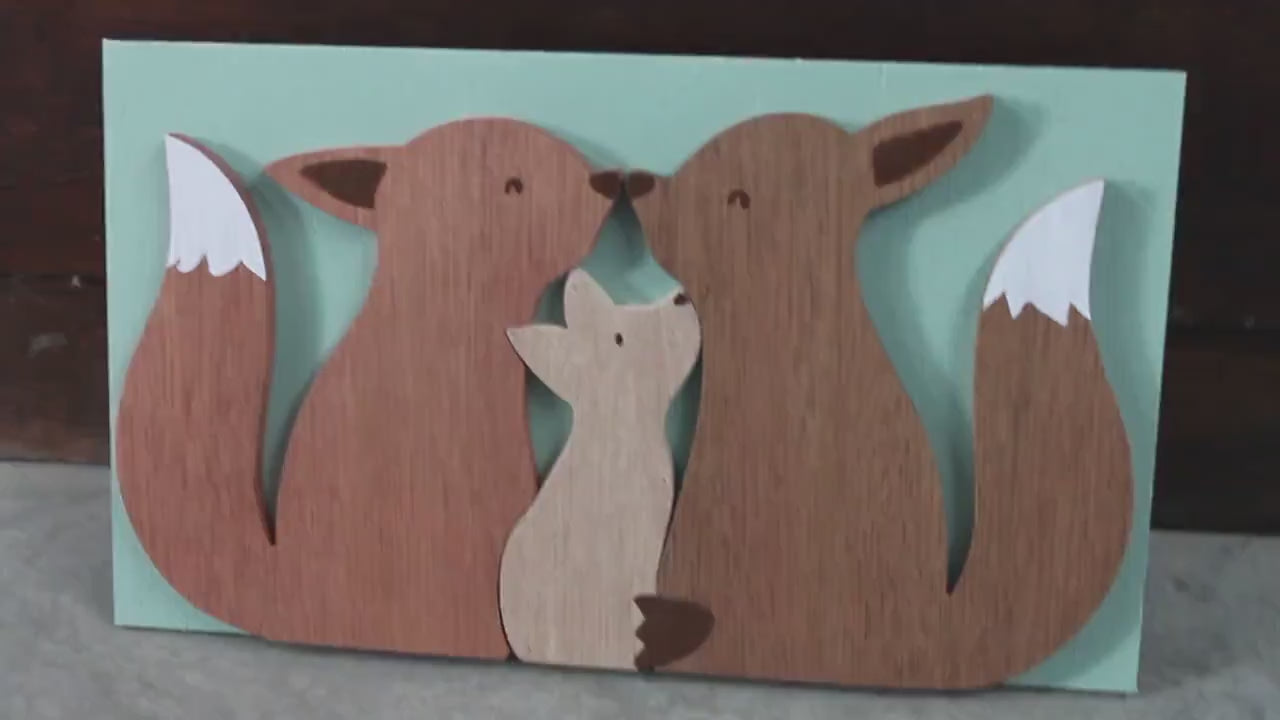 Fox Family Kit Mom Dad Spring Woodland Sweet Baby Shower Gift Nursery Handmade 3D Raised Layered Wall Decoration Primitive Rustic