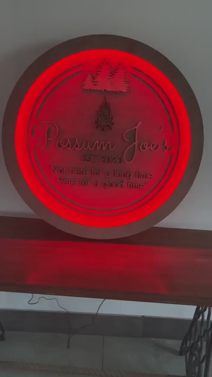 Custom Light Up Logo Sign: Wooden Business Sign with Remote