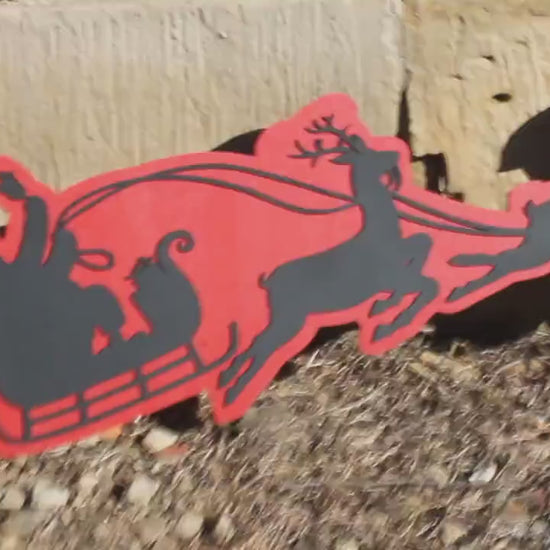 Rustic Farmhouse Christmas Yard Sign • Santa Sleigh & Reindeer Silhouette • Outdoor Holiday Decor for Country Homes and  Winter Displays