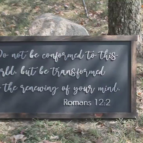 Rustic Farmhouse Scripture Sign • Romans 12:2 Wooden Wall Art • Distressed Country‑Home Bible Verse Decor for Entryways & Living Rooms