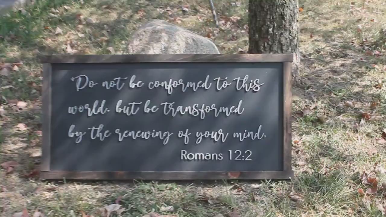 Rustic Farmhouse Scripture Sign • Romans 12:2 Wooden Wall Art • Distressed Country‑Home Bible Verse Decor for Entryways & Living Rooms