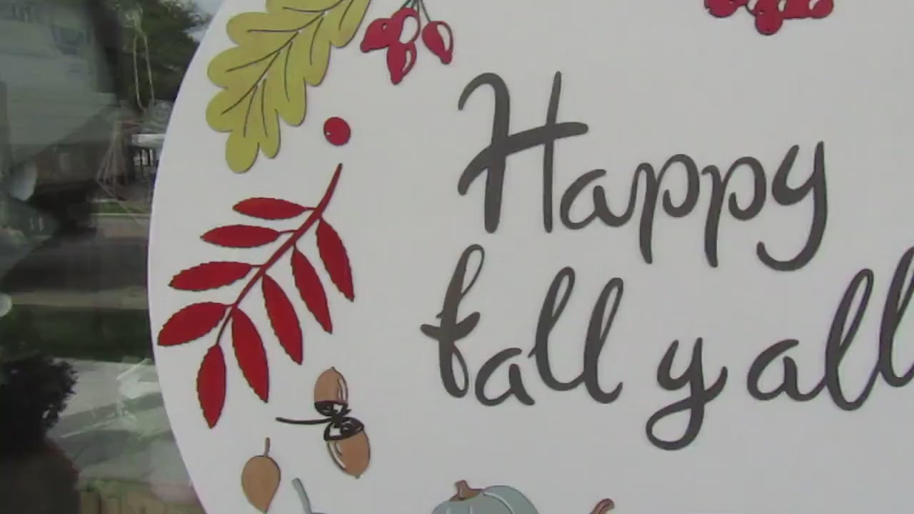 Handmade Fall Door Sign: Blue Truck, Pumpkins & Leaves