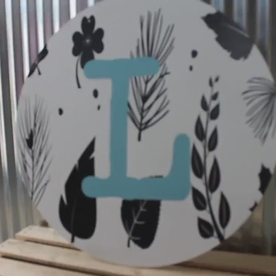Feather Letter Monogram Wood Sign: Personalized Door Hanger