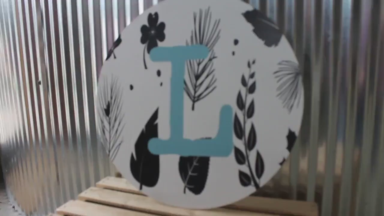 Feather Letter Monogram Wood Sign: Personalized Door Hanger