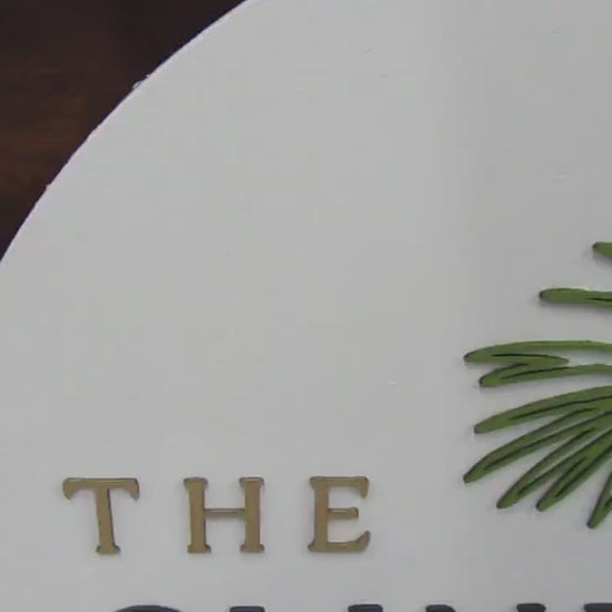 Personalized Commerical Custom Signage Clinic Palm Leaf Feather Care Center Round 3D Raised Wooden Sign Handmade Business Entrance Desk