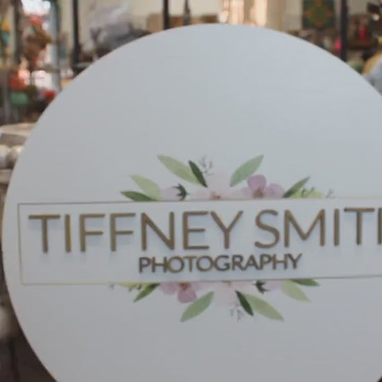 Custom Sign Round Business Commerical Signage Minimalist Made to Order Photography Store Front Small Shop Logo Floral Circle Wooden Handmade