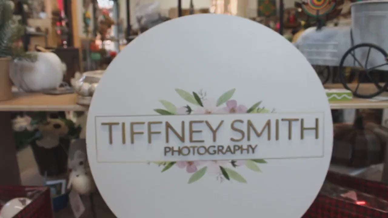 Custom Sign Round Business Commerical Signage Minimalist Made to Order Photography Store Front Small Shop Logo Floral Circle Wooden Handmade