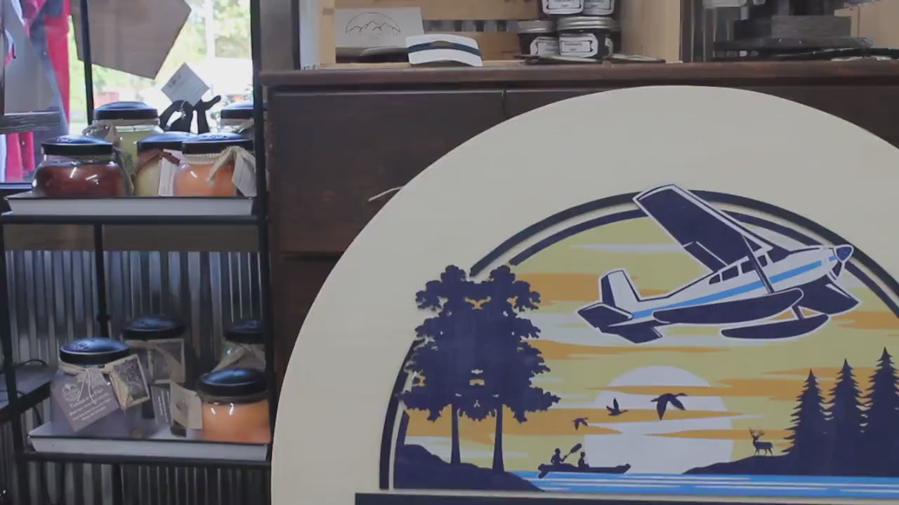 Custom Business Logo Sign: Round Wood Store Front Signage