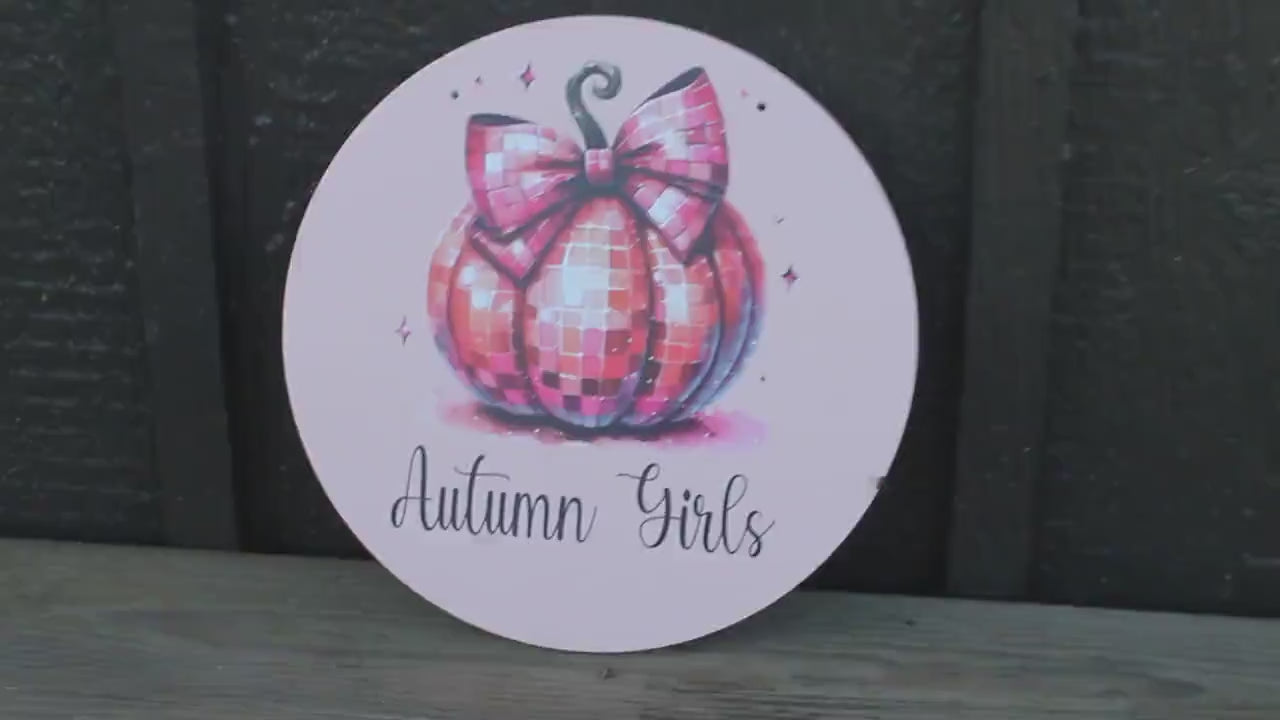 Pumpkin Disco PVC Autumn Girls Fall Retro Midcentury Modern Pink Gourd Door Hanger Art Halloween Decoration