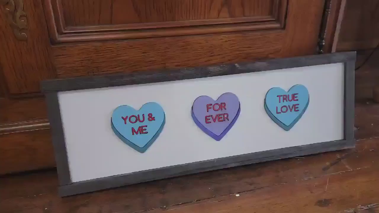 Valentines Day Conversation Hearts Purple Blue You and Me Forever True Love Handmade Gift for Her Love Story Framed Home Decor