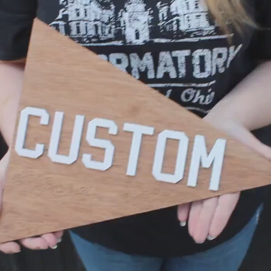 Custom Sports Team Pennant School Memorabilia Spirit Colors Wooden Flag Banner Pendant Handmade 3D Layered Unframed Athletic Championship