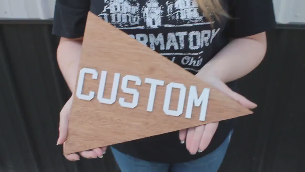 Custom Sports Team Pennant School Memorabilia Spirit Colors Wooden Flag Banner Pendant Handmade 3D Layered Unframed Athletic Championship