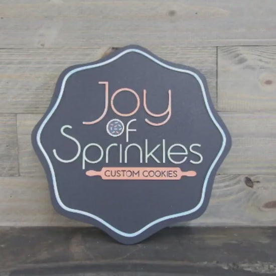 Handmade Scalloped Cookie Shop Sign: 3D Raised Logo, Custom Bakery Decor
