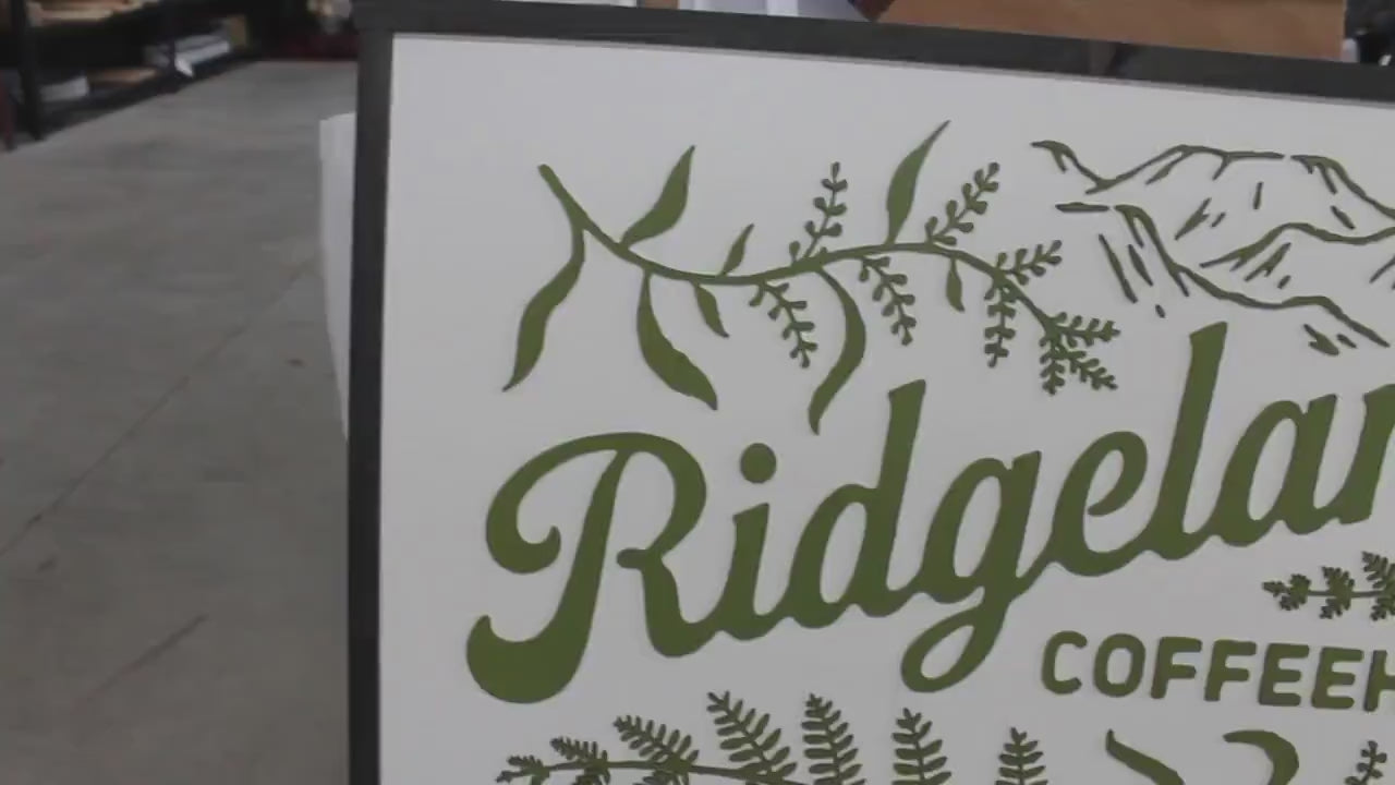 Coffee House Shop Green Leaf Mountain Custom Business Sign Rectangle 3D Large Custom  Indoor Outdoor Small Business Logo Laser Cut Wood Sign