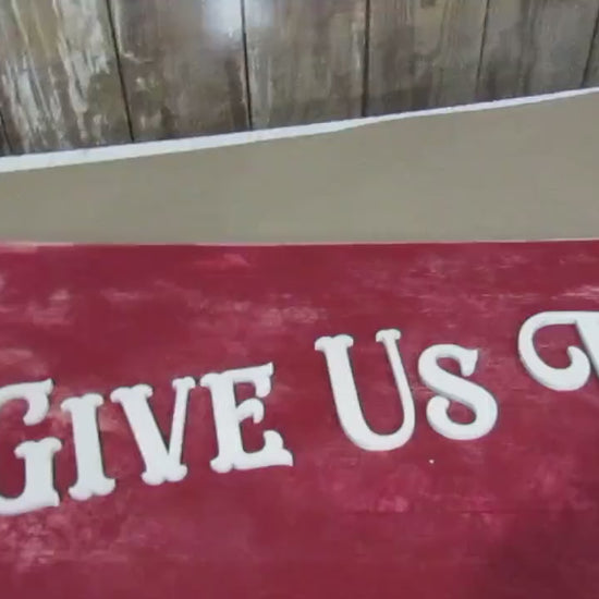 Custom Rustic Wood Sign: "Give Us This Day" Distressed Red Barn Decor
