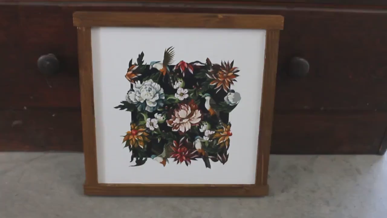 Peony & Birds Wood Sign: Bohemian Floral Wall Art