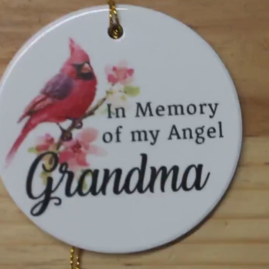 In Memory Of My Angel Grandma Ceramic Cardinal Memorial Ornament Decor Floral Memories Gifts Cute Mother Nana Grammy Hanging Circle Heaven