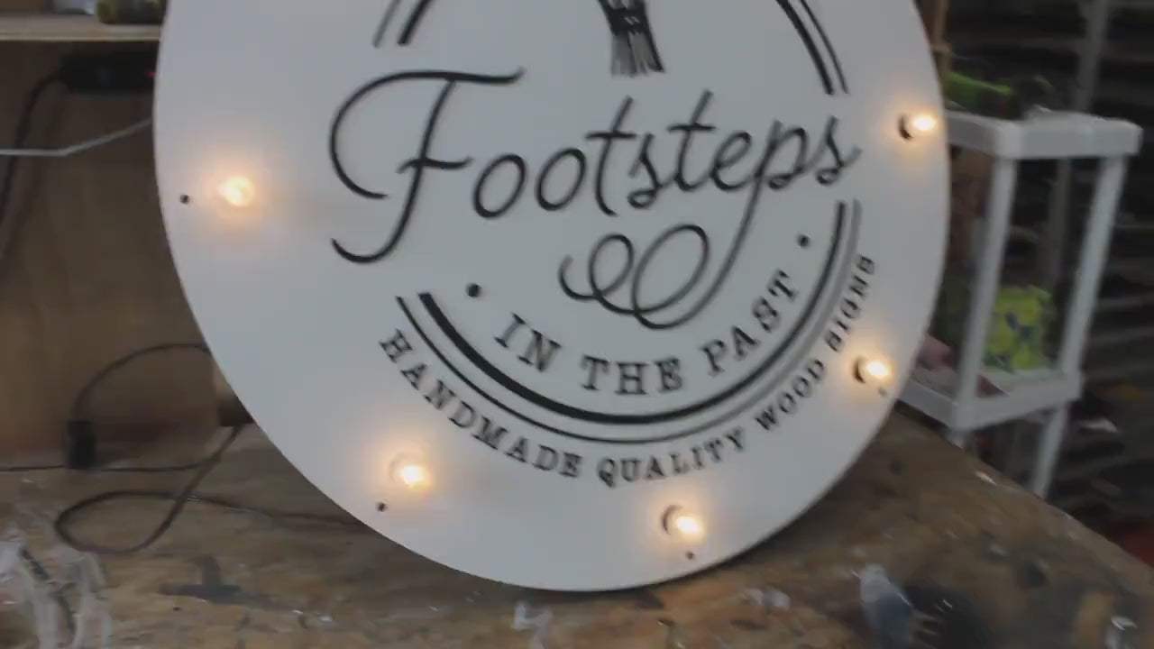 Custom Marquee Logo Sign: Lighted Wood Business Sign