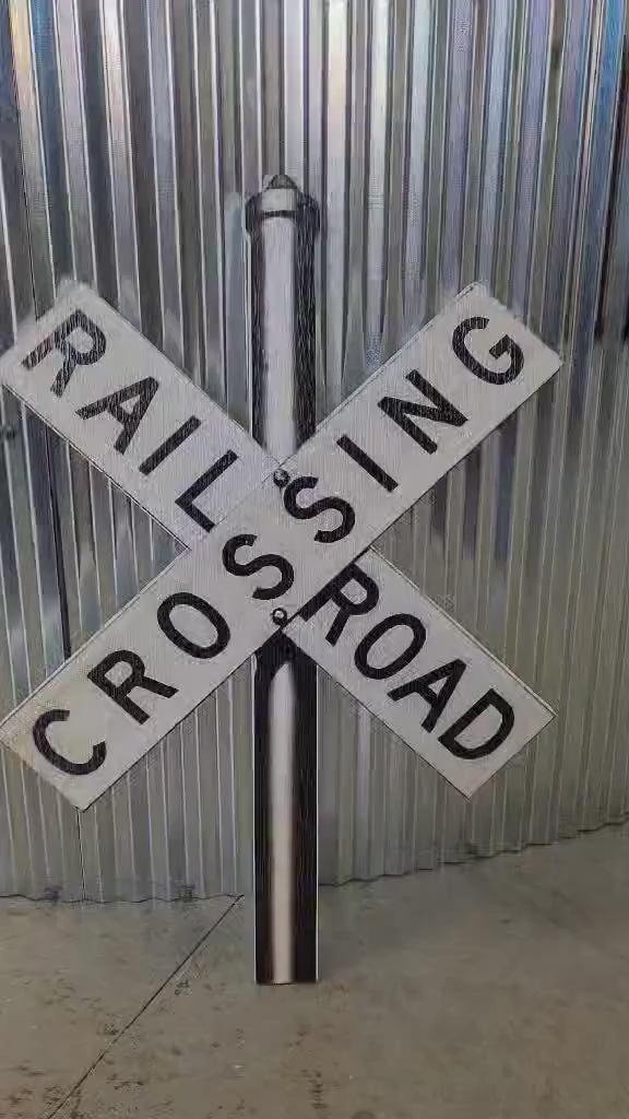 Railroad Crossing Sign – Vintage PVC Wall Decor for Train Lovers & Industrial Spaces