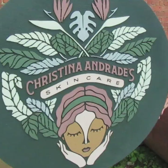 Custom Skincare Beautiful Garden Face Hands Actual Logo Spa Wellness Handmade Wooden Round Sign Commerical Signage 3D Natural Tropical