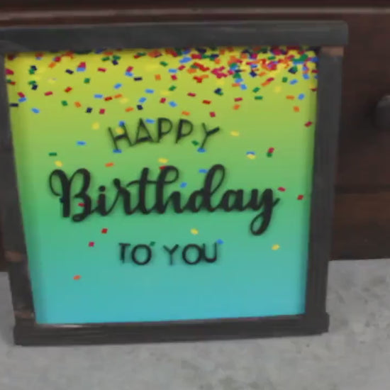 Happy Birthday Confetti Printed and Raised Sign Decor Party Special Event Celebration Handmade Wooden 3d Color Wall Art Decoration
