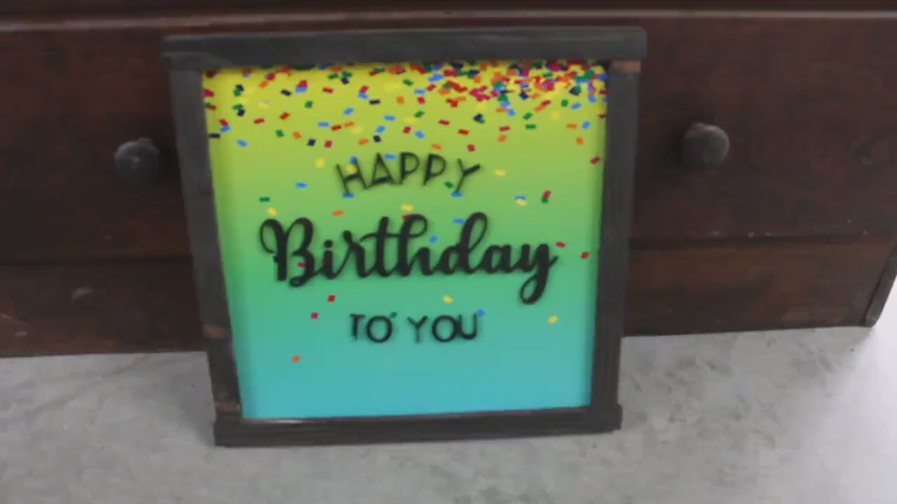 Happy Birthday Confetti Printed and Raised Sign Decor Party Special Event Celebration Handmade Wooden 3d Color Wall Art Decoration