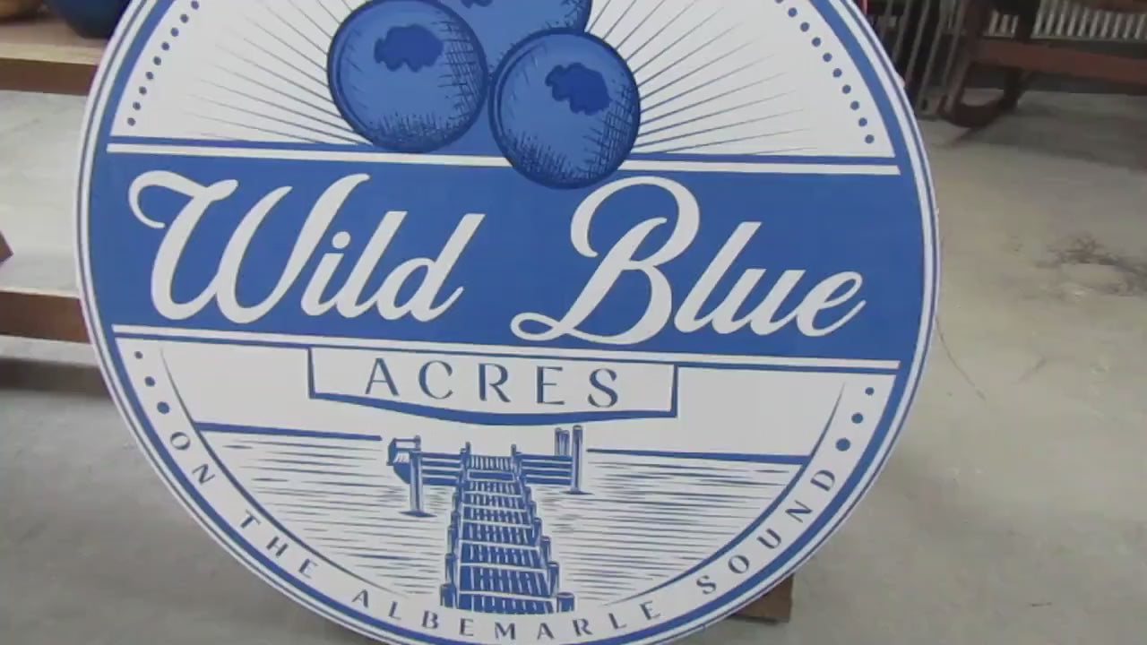 Blueberry Farm Logo Sign: UV Printed Wooden Business Sign