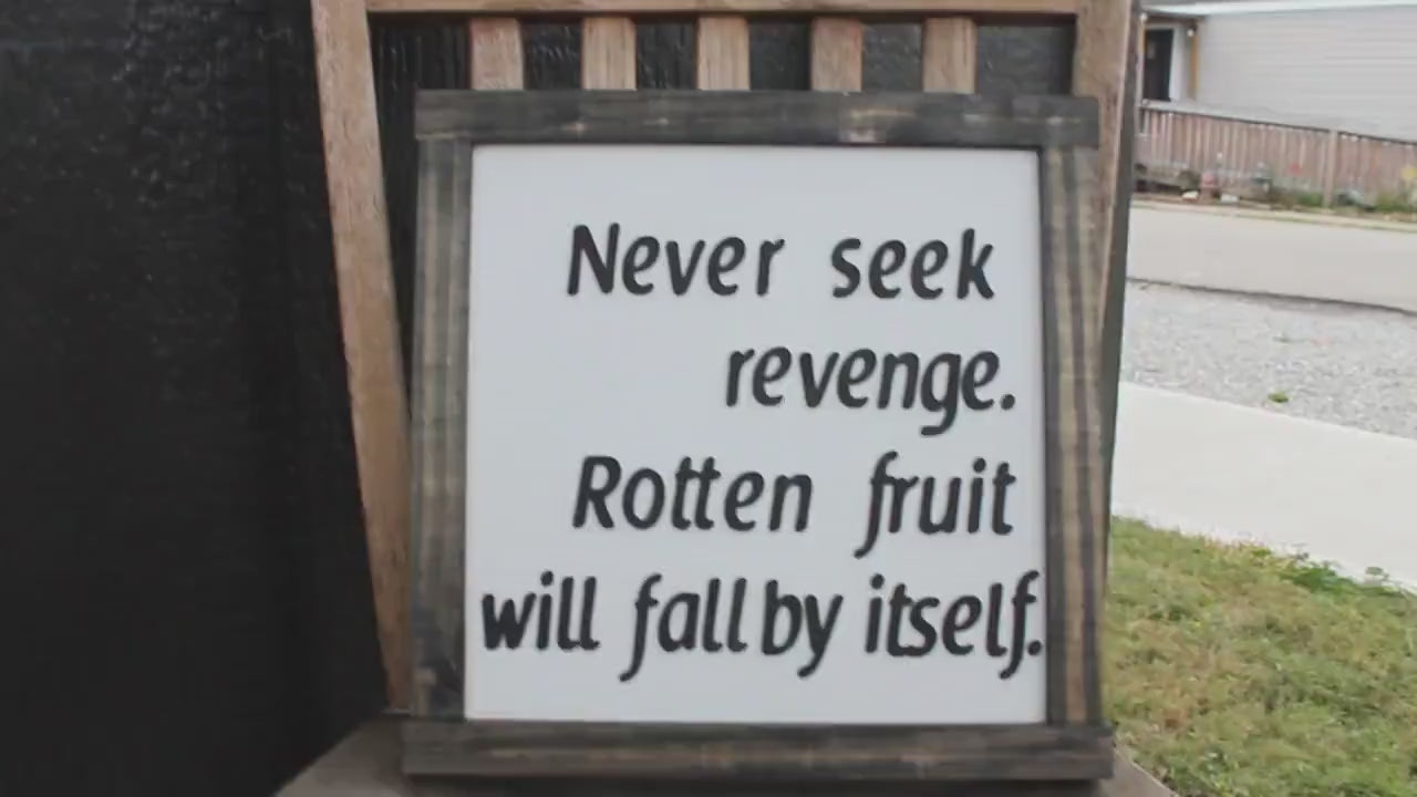 Raised Wood Quote Sign • Never Seek Revenge Wall Art • Farmhouse Inspirational Decor • Rustic Framed Wooden Motivational Sign