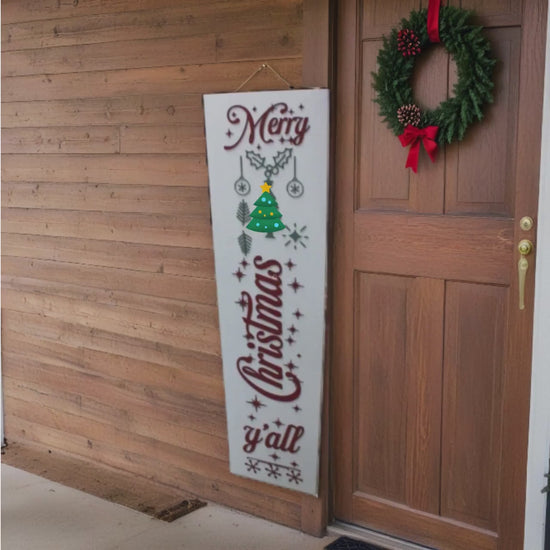 Merry Christmas Y’all Porch Sign – Raised Letter Farmhouse Leaner in Red & Green