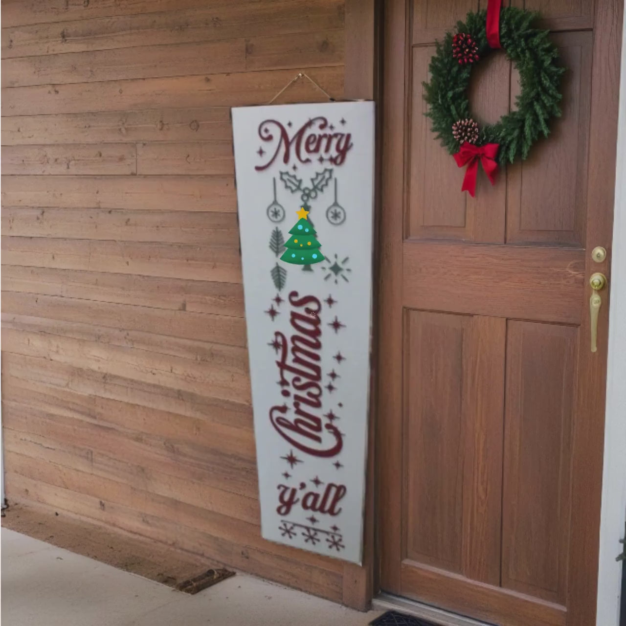 Merry Christmas Y’all Porch Sign – Raised Letter Farmhouse Leaner in Red & Green