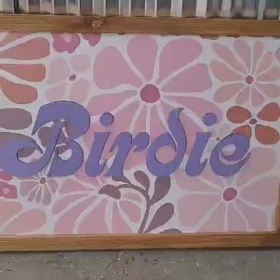 Custom UV Printed Name Sign • Floral Personalized Wall Art • Raised Text Wood Sign • Girls Room Decor • Framed Custom Name Plaque