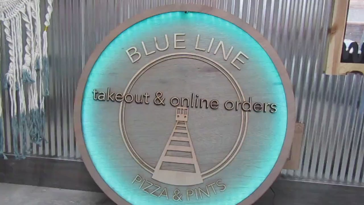 Custom Restaurant LED Sign: Handmade Wooden Business Logo