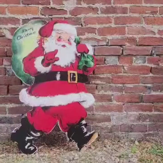 Vintage Yard Art PVC Winter Santa Merry Christmas Bag of Toys Yard Sign Decorations Yard Decor Christmas Outdoor Weatherproof Printed image