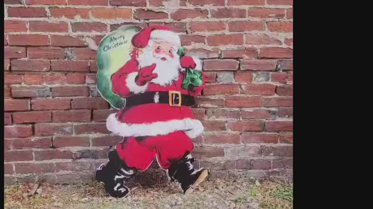 Vintage Yard Art PVC Winter Santa Merry Christmas Bag of Toys Yard Sign Decorations Yard Decor Christmas Outdoor Weatherproof Printed image