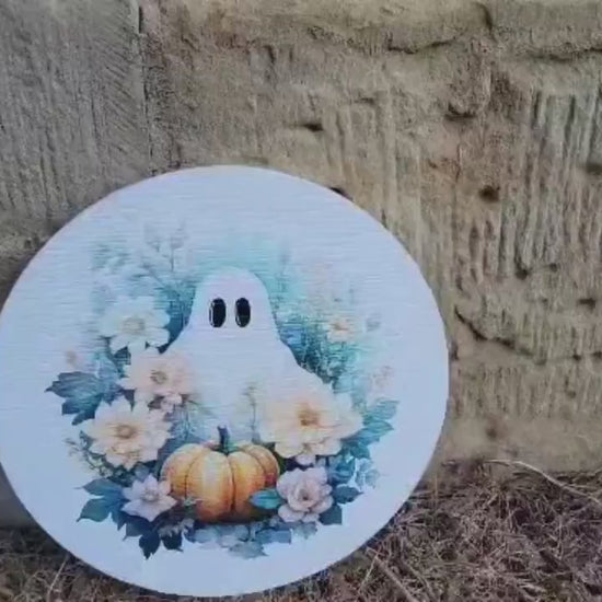 Ghost Sheet Green Sign printed Pumpkin  Halloween Fall Porch Pumpkin Autumn Gourd PVC Weatherproof Ultraviolet Ink Doorhanger Outdoor Use