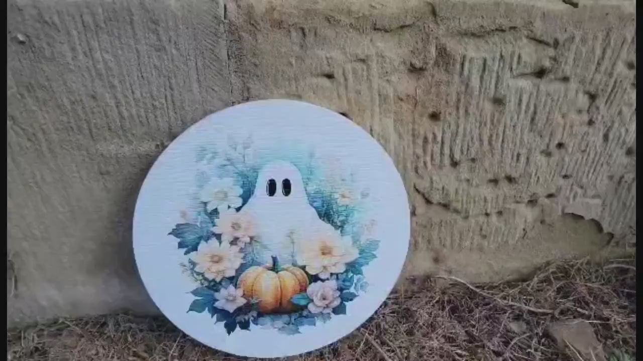 Ghost Sheet Green Sign printed Pumpkin  Halloween Fall Porch Pumpkin Autumn Gourd PVC Weatherproof Ultraviolet Ink Doorhanger Outdoor Use