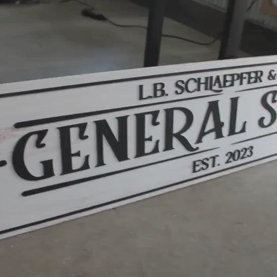 Custom General Store Wood Sign – Vintage Business Name Plaque for Rustic Farmhouse or Shop Decor 3D