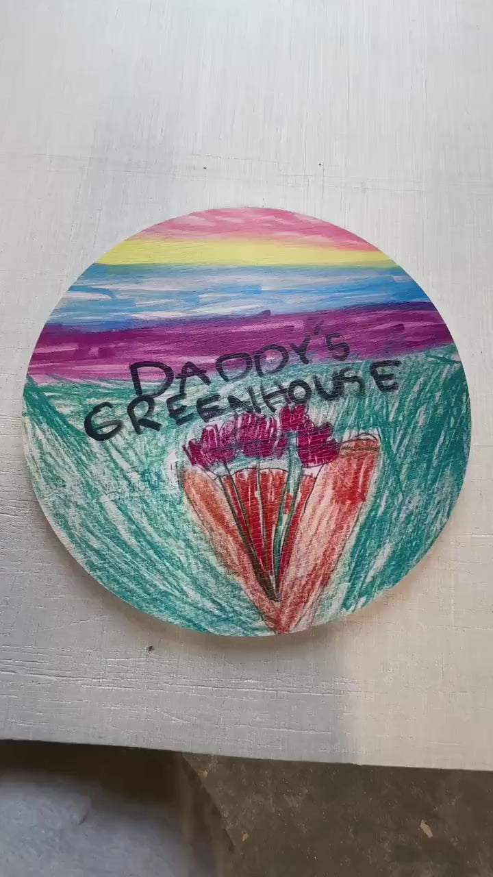 Personalized Kids Drawing Art Garden Waterproof Sign Smooth Round Circle Outdoor Ready your Art Great for hanging or wall mounted