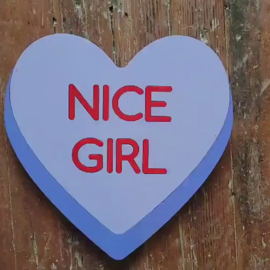Wooden Purple Nice girl Candy Conversation Heart Cutout Valentines Day Gift Photography Prop Handmade Homedecor Raised 3D Sign Wall Art