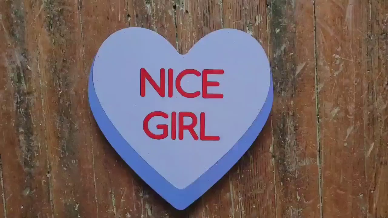 Wooden Purple Nice girl Candy Conversation Heart Cutout Valentines Day Gift Photography Prop Handmade Homedecor Raised 3D Sign Wall Art