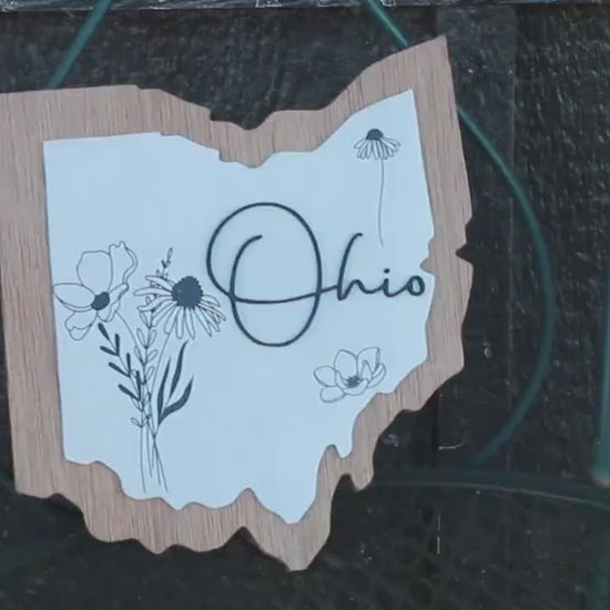 Ohio Floral Wild Flower Wall Decor Handmade State Cutout Minimalist Home decor Wooden Layered Sign Hometown Farmhouse Shabby Chic Giftable