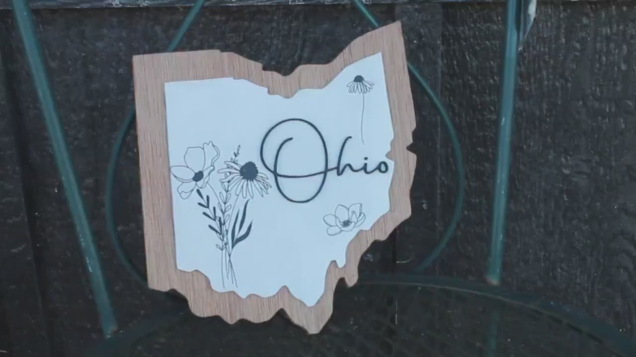 Ohio Floral Wild Flower Wall Decor Handmade State Cutout Minimalist Home decor Wooden Layered Sign Hometown Farmhouse Shabby Chic Giftable
