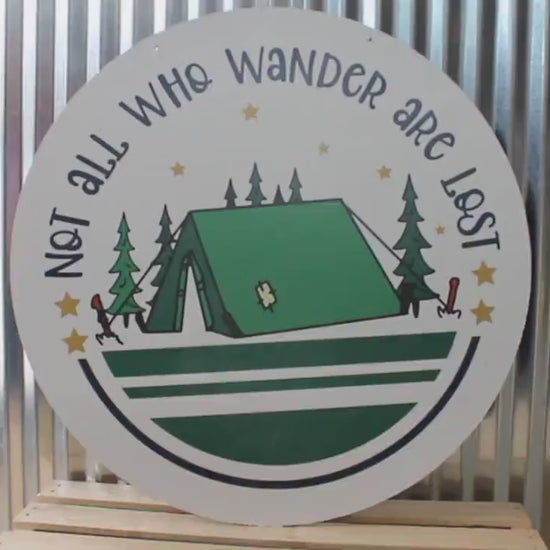 Not all Who Wander are Lost Camp Tent Summer  Wall Hanger Wreath Sign Door Hanger Round Front Door Entry Way Decor Plaque Wood Print