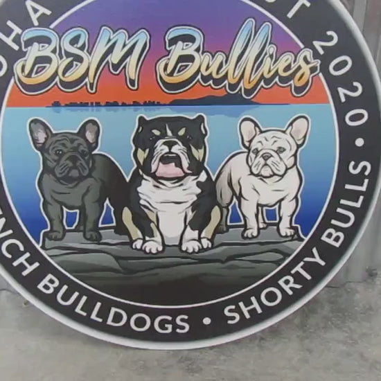 Custom Bulldog Breeder Sign – UV Printed Wood Logo Sign – French Bulldog & Shorty Bull Business Branding Decor
