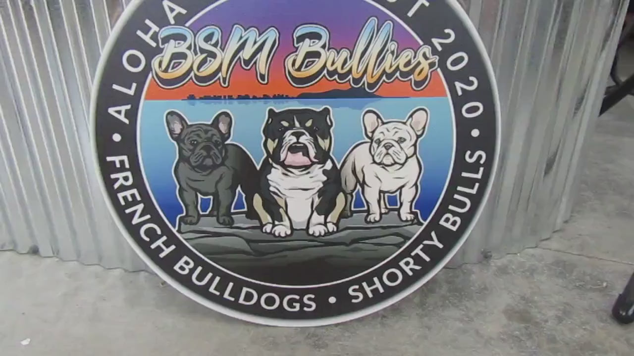 Custom Bulldog Breeder Sign – UV Printed Wood Logo Sign – French Bulldog & Shorty Bull Business Branding Decor